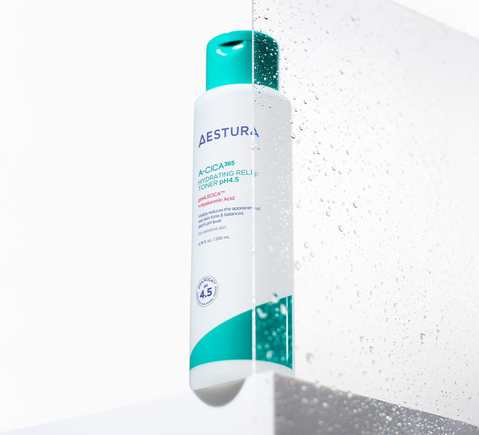 Close-up of Aestura A-CICA365 Toner with ingredient list and product description on packaging