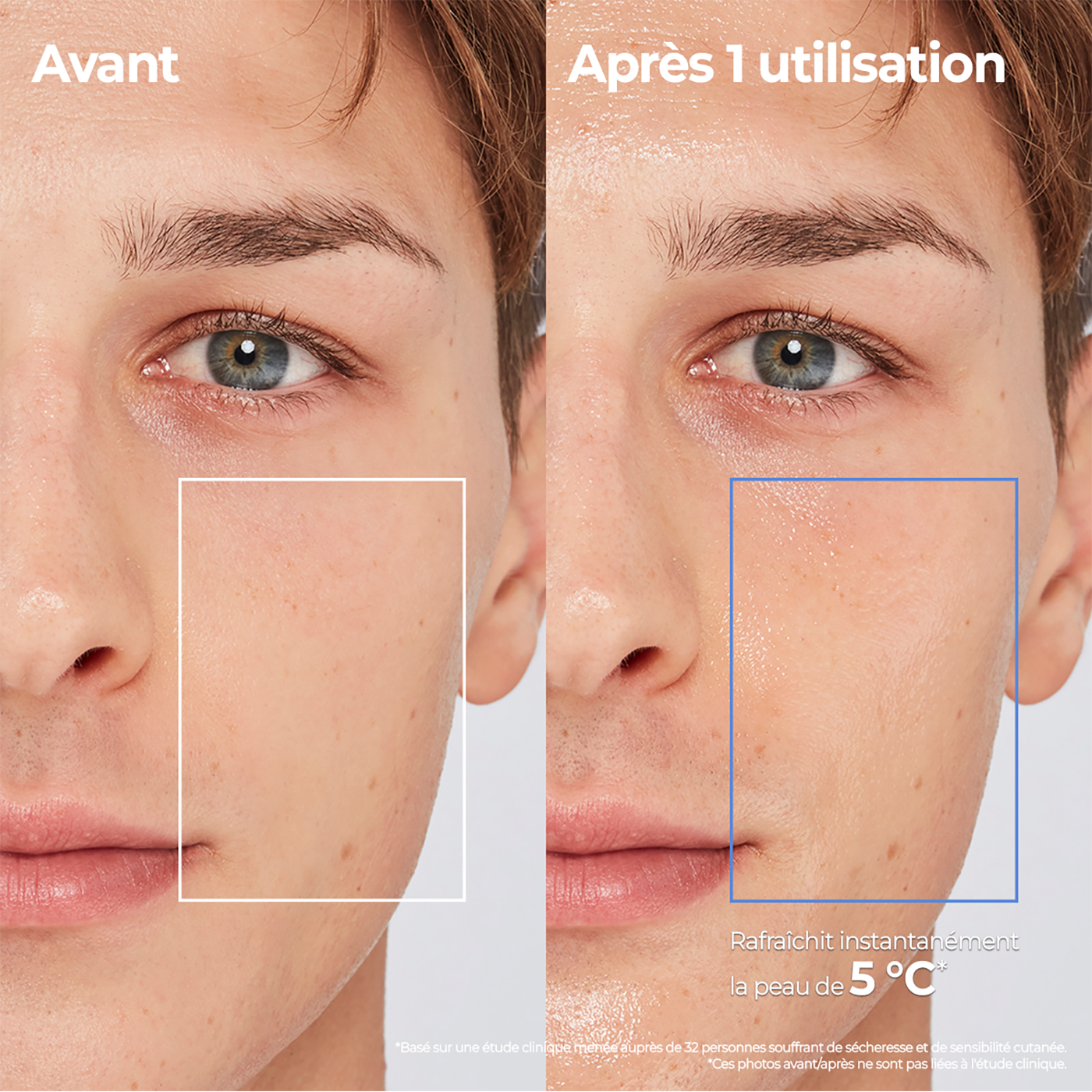 Before and after comparison showing skin change after one use