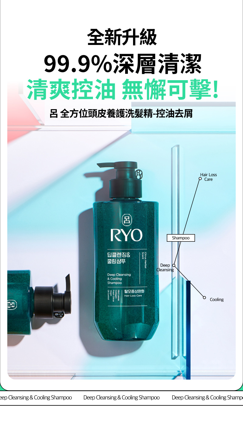 RYO,Taiwan,<p></p>,全新升級,  99.9%深層清潔, 清爽控油 無懈可擊!,  呂 全方位頭皮養護洗髮精-控油去屑,   Hair Loss Care, Shampoo, Deep Cleansing, Cooling