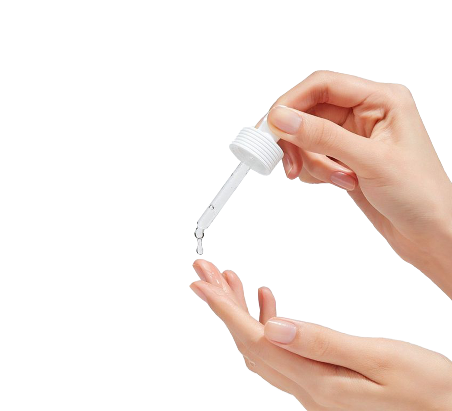 Dropper applying Aestura serum onto hand for skincare routine	