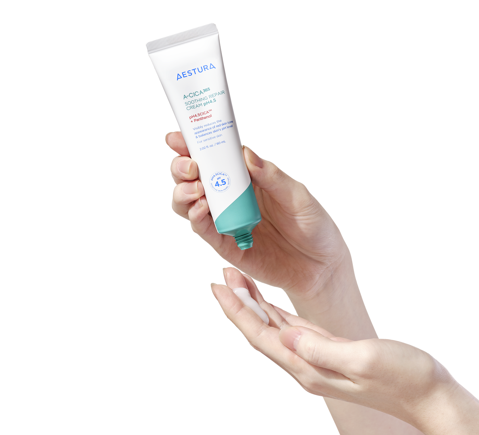 applying Aestura ATOBARRIER365 CREAM onto hand for skincare routine