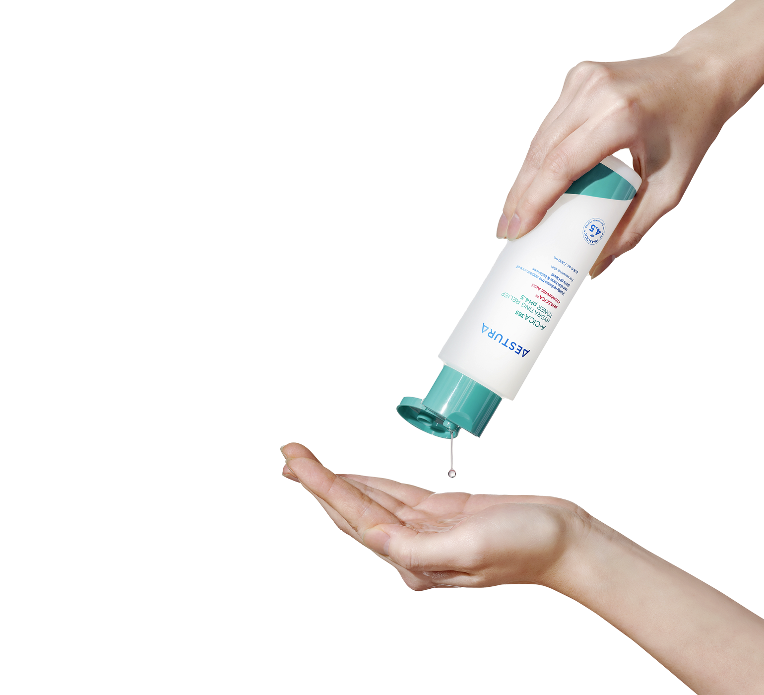 applying Aestura A-CICA365 Toner onto hand for skincare routine	