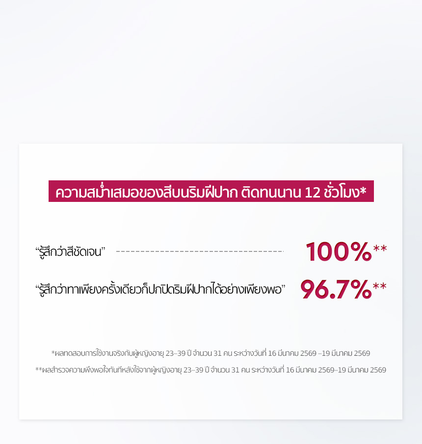 เซนชวล ไชน์ ทินท์,ทาเพียงครั้งเดียวก็เรียบเนียนปกปิดริมฝีปากได้อย่างสม่ำเสมอ ไม่เป็นคราบ