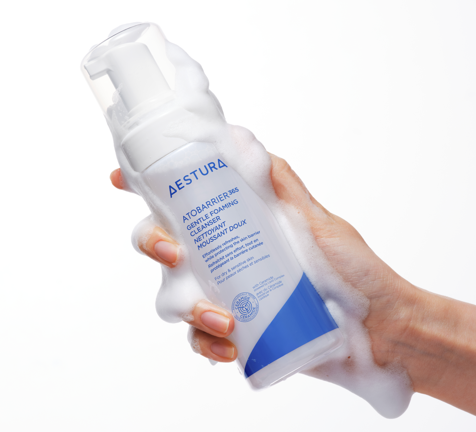 Close-up of Aestura Atobarrier365 Cream with ingredient list and product description on packaging