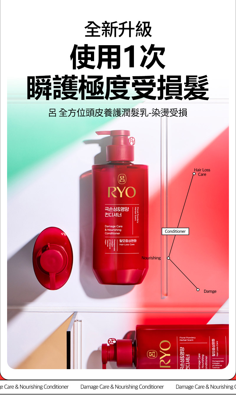 RYO,Taiwan,<p></p>,全新升級,  使用1次, 瞬護極度受損髮,   呂 全方位頭皮養護潤髮乳-染燙受損 ,  Hair Loss Care, Conditioner, Nourishing, Damge