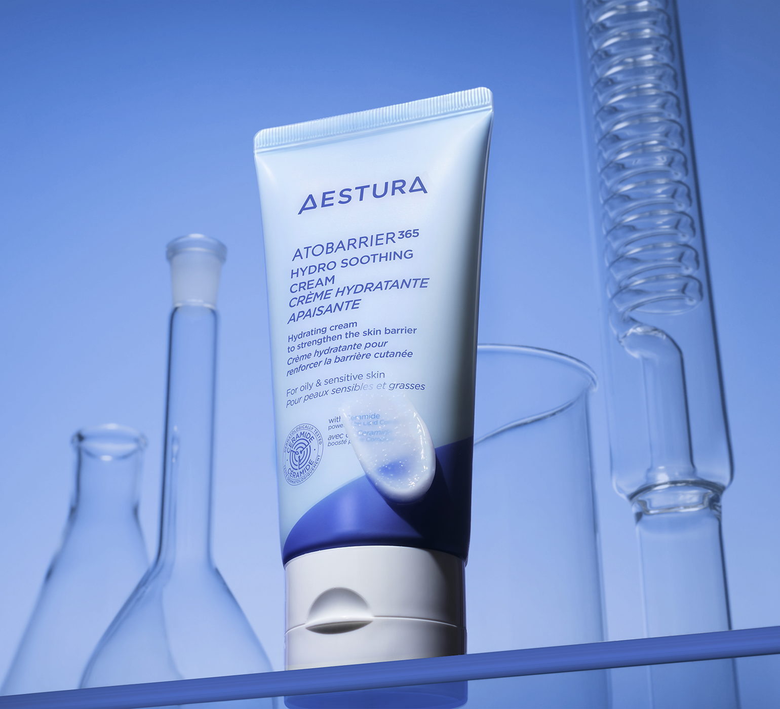Close-up of Aestura Atobarrier365 Cream with ingredient list and product description on packaging