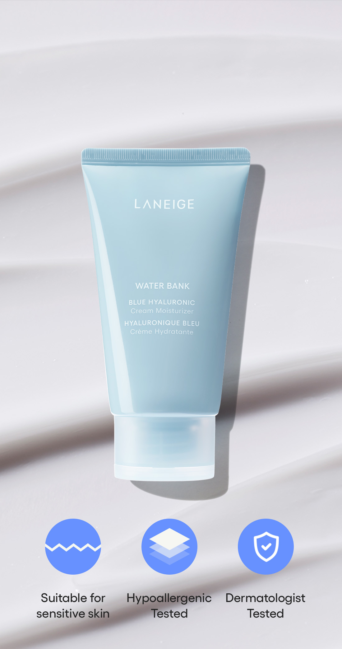 Water Bank Blue Hyaluronic Cream Moisturizer 100mL,A MILD FORMULASafe enough for sensitive skin