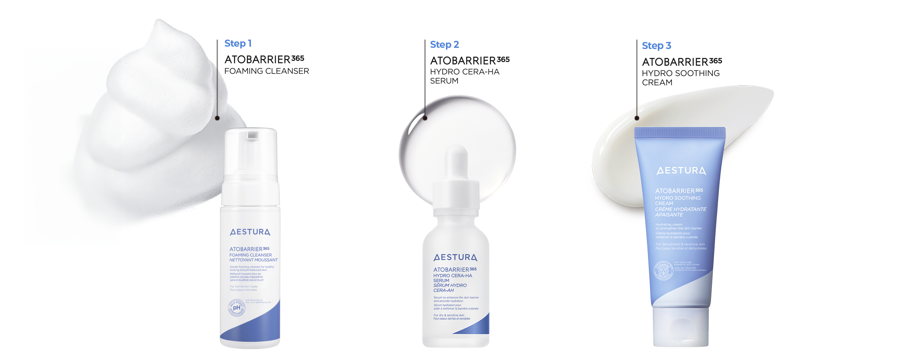 Aestura cleanser, serum, and cream 3-step skincare set image