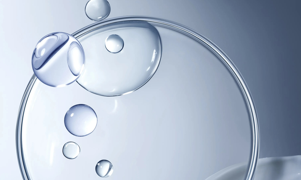 Water bubbles symbolizing Aestura’s hydrating compounds that help maintain skin moisture 